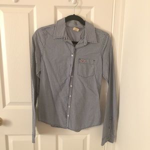 NEW Hollister Navy Blue White Checkered Shirt
